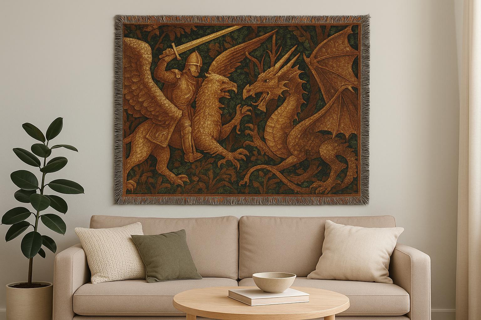 Medieval Tapestry Woven Blanket, Large Wall Tapestry for