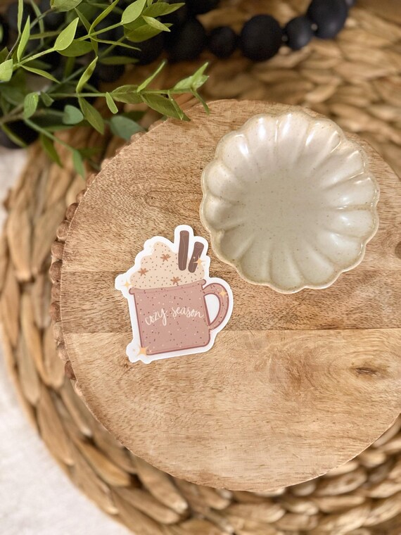 Cozy Fall Mug Sticker: Waterproof Vinyl Decal for Laptop, Kindle, Water Bottles, Bookish Gift