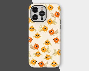 Custodia per telefono con pesci rossi, motivo a pesci arancioni, cover con animali kawaii, stile minimalista per iPhone 16, 15, 14, 13, 12, 11, Samsung S25 e S24.
