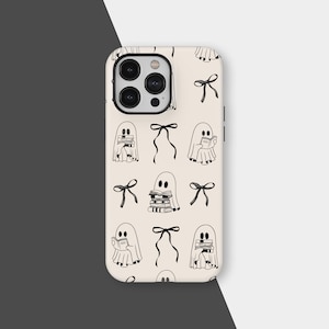 Coquette Reading Ghost Phone Case, Halloween Phone Cover for Book Lovers, Librarian Teacher Phone Case for iPhone 17 16 15 14 13 12 11 Pro Max, Samsung S25 S24 S23 Plus Ultra