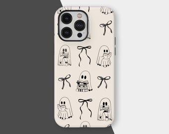 Funda para teléfono Coquette Reading Ghost, funda de Halloween para amantes de la lectura, para iPhone 17, 16, 15, 14, 13, 12, 11 Pro Max, Samsung S25, S24, S23 Ultra