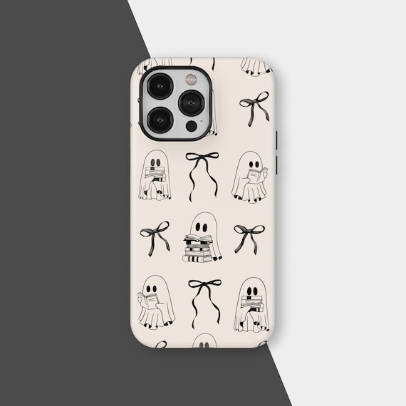 Coquette Reading Ghost Phone Case, Halloween Phone Cover for Book Lovers, iPhone 17 16 15 14 13 12 11 Pro Max, Samsung S25 S24 S23 Ultra