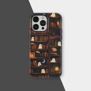 Gothic Bookshelf Phone Case, Bookish Phone Cases, Dark Academia Book Design for iPhone 17 16 15 14 13 12 11 Pro Max, Samsung S25 S24 Ultra