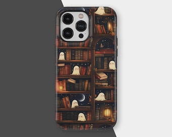 Gothic Bookshelf Phone Case, Bookish Phone Cases, Dark Academia Book Design for iPhone 17 16 15 14 13 12 11 Pro Max, Samsung S25 S24 Ultra