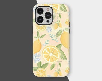 Cute Summer Lemon Phone Case Trendy Yellow Floral Cover for iPhone 16 15 14 13 12 11 Pro Max, Samsung S25 S24 S23 Ultra