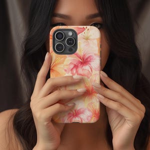 Funda de teléfono con hibisco rosa, estampado floral tropical para iPhone 17, 16, 15, 14, 13, 12 Pro Max, Samsung S25, S24, S23 Ultra, regalo tecnológico floral imagen 4