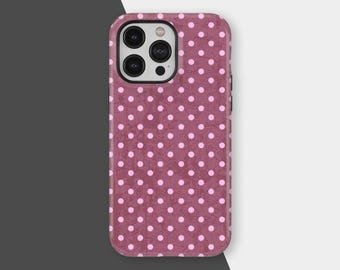 Pink Polka Dot Phone Case, Soft Girl Cute Design, Y2K Aesthetic Style, Girly Retro Minimal Look, iPhone 17 16 15 14 13 12 11, Samsung S25
