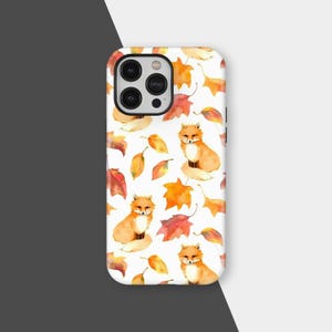 Cute Autumn Fox Style with Fall Leaves Pattern Fun Animal Design Phone Case, iPhone 16 15 14 13 12 11 Pro Max, Samsung S25 S24 S243 Ultra