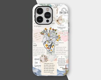 Bible Verse Collage Phone Case, Christian Faith Aesthetic Case, Scripture Quote Floral Design, iPhone 17 16 15 14 13 12 11, Samsung S25 S24
