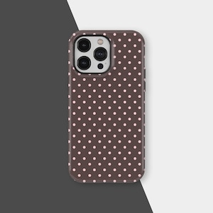Brown & Pink Polka Dot Phone Case,  Soft Girl Cute Design, Y2K Style, Fall Autumn Aesthetic, iPhone 17 16 15 14 13 12 Pro Max, Samsung S25