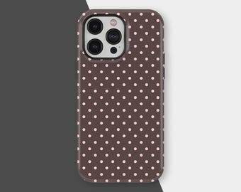 Telefoonhoesje bruin en roze stippen, zacht meisjes schattig ontwerp, Y2K-stijl, herfst/herfst, esthetiek, iPhone 17 16 15 14 13 12 Pro Max, Samsung S25