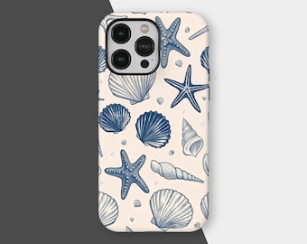 Coastal Seashell Phone Case, Beachy Tropical Phone Case, Stained Starfish Phone Case, iPhone 16 15 14 13 12 11 Pro Max, Samsung S25 S24 S23