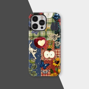 Fundas para teléfono con collage artístico retro y caprichoso, con estética de patchwork de estilo rústico para iPhone 17, 16, 15, 14, 13, 12 y 11 Pro Max, Samsung S25, S24 y S23
