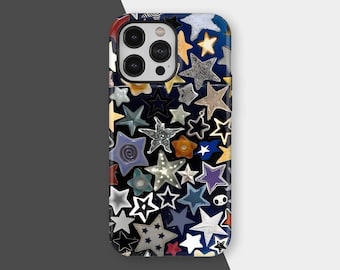 Star Pattern Handyhülle, Y2K Aesthetic, Bunter Nachthimmel Schutzhülle für iPhone 17 16 15 14 13 12 11 Pro Max, Samsung S25 S24 Ultra