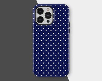Blue Polka Dot Phone Case, Soft Girl Cute Design, Y2K Style, Fall Autumn Aesthetic, iPhone 17 16 15 14 13 12 11 Pro Max, Samsung S25 S24