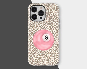 Leopard 8 Ball Y2k Phone Case, Trendy Vintage Aesthetic Billiard Ball Phone Cover, iPhone 17 16 15 14 13 12 11 Pro Max, Samsung S25 S24 S23