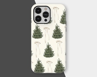 クリスマスツリー スマホケース、レトロデザイン ヴィンテージ柄 クリスマスカバー、クリスマスツリー リボン スマホケース、iPhone 17 16 15 14 13 12 11、Samsung
