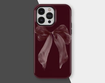 Aesthetic Burgundy Phone Case, Cherry Red Quotes Cover, Burgundy Bow Coquette Phone Case, iPhone 17Pro, 16, 15, 14, 13, 12,11, Samsung S25