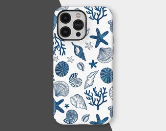 Vintage Muschel Muster Handyhülle, Beachy Tropical Handyhülle, iPhone 16 15 14 13 12 11 Pro Max, Samsung S25 S24 S23 S22 Plus Ultra