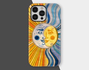 Funda hippie con estampado de sol y luna para iPhone 17, 16, 15, 14, 13, 12 y 11 Pro Max, Samsung S25 y S24 Ultra, regalo de mandala espiritual.