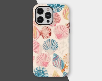 Retro Seashell Pattern Phone Case, Beachy Tropical Phone Case, iPhone 16 15 14 13 12 11 Pro Max, Samsung S25 S24 S23 S22 Plus Ultra