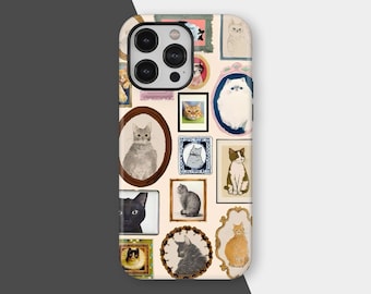 Funda para teléfono con collage de gatos vintage, estilo retro, ideal como regalo para amantes de las mascotas, para iPhone 17, 16, 15, 14, 13, 12 y 11 Pro Max o Samsung Galaxy S25, S24 y S23 Ultra.
