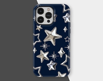 Silver Star Phone Case, Cosmic Y2K Aesthetic Phone Cases, Starry Night Cover for iPhone 17 16 15 14 13 12 11 Pro Max, Samsung Galaxy S25 S24