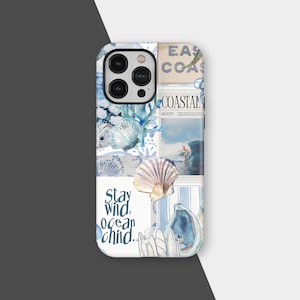 Coastal Collage Phone Case East Coast Summer Beach Cover Nautical Vintage Blue Sea Case For iPhone 16 15 14 13 12 Pro Max, Samsung S25 S24