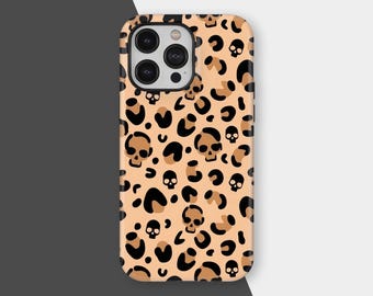 Skull Leopard Print Phone Case, Cheetah Y2K Phone Cases, Wild Safari Aesthetic Cover for iPhone 17 16 15 14 13 12 Pro Max, Samsung S25 S24