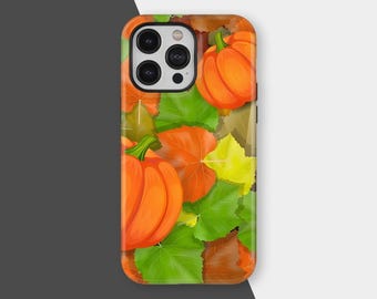 Fun Autumn Style with Cute Pumpkin Pattern and Fall Leaves Design Protective Phone Case, iPhone 17 16 15 14 13 12 Pro Max, Samsung S25 S24