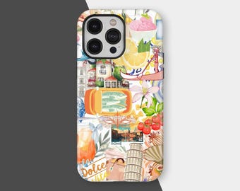Niedliche Italienische Sommer Collage Handyhülle, Küsten Italien Handyhülle, iPhone 17 16 15 14 13 12 11 Pro Max, Samsung S25 S24 S23 Ultra