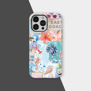 Beachy Blue Coquette Coastal Collage Preppy Cute Aesthetic Case for iPhone 16 15 14 13 12 Pro Max, Samsung S25 S24, Summer Vibes Phone Case