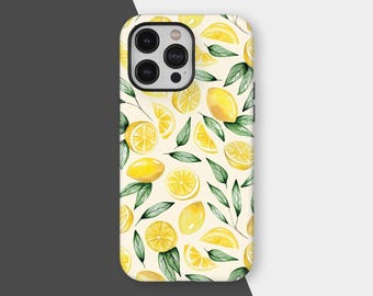 Cute Summer Lemon Pattern Art Print Phone Case Trendy Yellow Floral Cover for iPhone 16 15 14 13 12 11 Pro Max, Samsung S25 S24 S23 Ultra