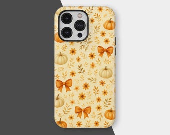 Custodia per telefono con zucca e fiocchi, cover floreale per telefono di Halloween, accessori autunnali, iPhone 17 16 15 14 13 12 11 Pro Max, Samsung S25 S24 S23 Ultra