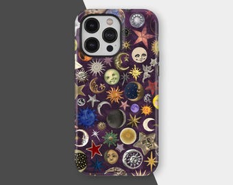 Celestial Star Moon Phone Case, Vintage Sun Moon Y2K Space Art Suitable for iPhone 17 16 15 14 13 12 11 Pro Max, Samsung S25 S24 S23 Ultra