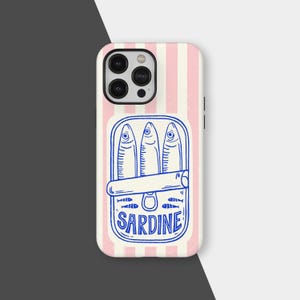 Retro Sardine Tin MagSafe Phone Case, Aesthetic Pink Tinned Fish Case, iPhone 16 15 14 13 12 11 Pro Max, Samsung S25 S24 S23 S22 Plus Ultra