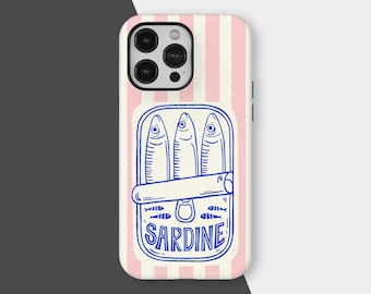 Retro Sardine Tin MagSafe-telefoonhoesje, esthetisch roze blikje vis, iPhone 16 15 14 13 12 11 Pro Max, Samsung S25 S24 S23 S22 Plus Ultra