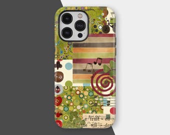 Retro Whimsy Artistic Collage Phone Cases, Aesthetic Cover, Abstract Funky Designs, iPhone 17 16 15 14 13 12 11 Pro Max, Samsung S25 S24 S23