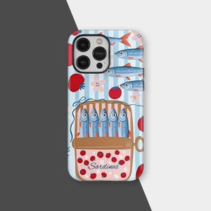Retro Sardine Tin MagSafe Phone Case, Sardine Tomatoes Seafood European Summer Case for iPhone 17 16 15 14 13 12 11 Pro Max, Samsung S25 S24