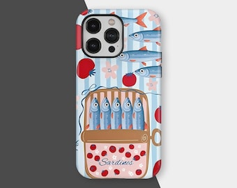 Retro Sardine Tin MagSafe Phone Case, Sardine Tomatoes Seafood European Summer Case for iPhone 17 16 15 14 13 12 11 Pro Max, Samsung S25 S24