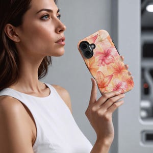 Funda de teléfono con hibisco rosa, estampado floral tropical para iPhone 17, 16, 15, 14, 13, 12 Pro Max, Samsung S25, S24, S23 Ultra, regalo tecnológico floral imagen 2