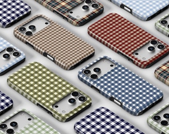 Rutigt gingham-mobilskal, flerfärgat rutigt fodral för iPhone 17 16 15 14 13 12 11 Pro Max, Samsung Galaxy S25 S24 S23 S22 S21 Ultra