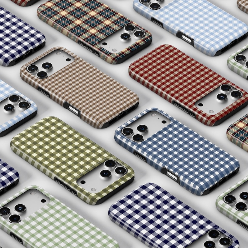 Plaid Gingham Phone Case, Multi-Color Checkered Cover for iPhone 17 16 15 14 13 12 11 Pro Max, Samsung Galaxy S25 S24 S23 S22 S21 Ultra