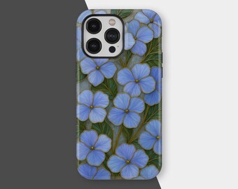 Blauwe wilde bloemen bloemen telefoonhoesje, vintage botanische bloem telefoonhoesje voor iPhone 17 16 15 14 13 12 11 Pro Max, Samsung Galaxy S25 S24 S23