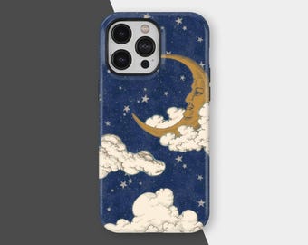 Blue Night Moon Phone Case | iPhone 17 16 15 14 13 12 11 Pro Max | Dark Clouds with Stars | Samsung S25 S24 S23 | Astrology Starry Art Gift