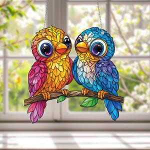Bonito pájaro colorido para colgar en la ventana de la habitación de los niños, regalo de pareja de pájaros de dibujos animados de arcoíris, decoración de guardería, regalo para hija o amiga.