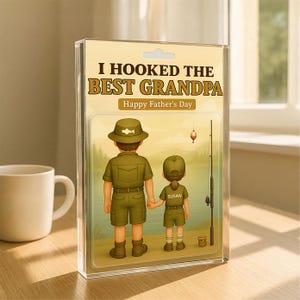 Bloque acrílico personalizado para regalar a un abuelo que pesca, regalo del Día del Padre de parte de sus nietos: "Enganché al mejor abuelo", decoración de exhibición personalizada