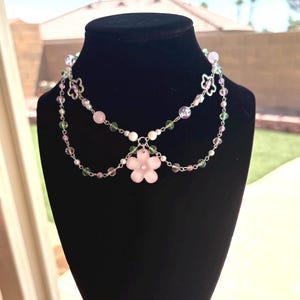 Pink flower charm necklace | Fairycore floral charm necklace