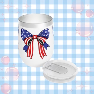 Patriotic Wine Tumbler with Bow Design, Perfect for Celebrations, Gifts, Party Favors, Star-Spangled Events, Summer Gatherings