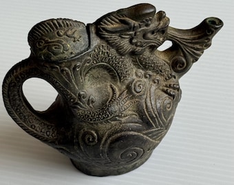 Small Vintage Chinese Bronze Dragon Teapot, 5”